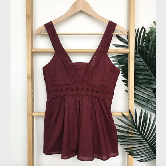 Country Road Tops - Country Road Maroon Broderie Lace Top Blouse XXS
